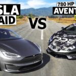 Head-to-head race between Tesla Model S Performance vs Lamborghini Aventador on a track